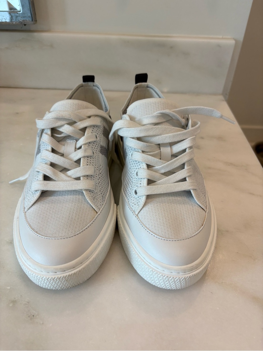 Hermes White Knit Low-Top Sneakers with Black Heel Tab Women 37 - Picture 5 of 13